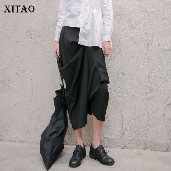 

xitao] 2018 new arrival summer korea fashion women ankle-length loose irregular pants female solid color cross-pants kzh1859, Black;white