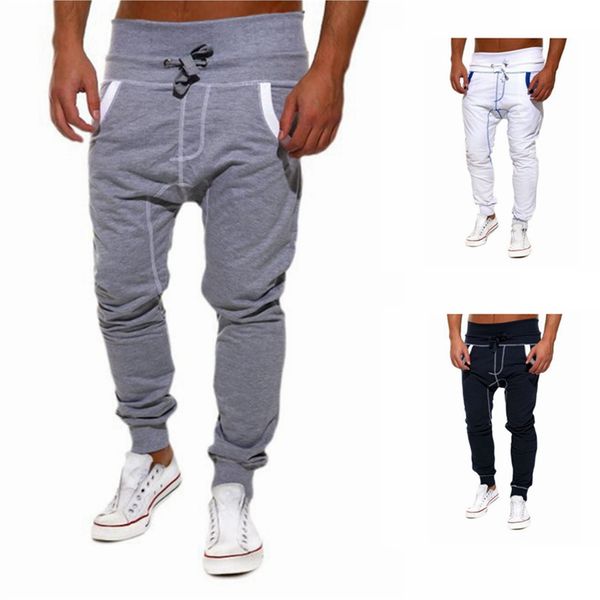 

fashion men autumn winter jogger men's fashion casual mens trouser joggers sweatpants spliced cotton long pants, Black