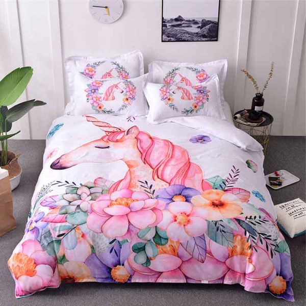 Unicorn Bedding Sets Queen Size Watercolor Printed Bed Set Girl