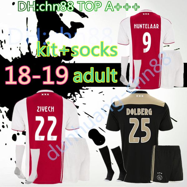 

2018 2019 ajax fc away soccer jerseys with 18 19 klaassen fischea bazoer milik ajax kits + socks football shirt, Black