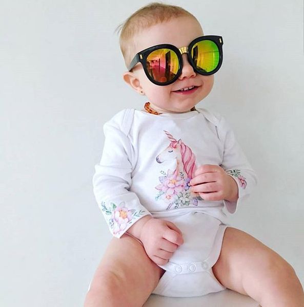 

unicorn cotton baby romper newborn baby girls clothes cute long sleeve floral romper 2018 girls clothing one piece outfits kids clothes 0-2y, Blue