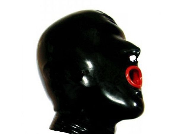 

games fetish latex headhood rubber head masker met mond condoom product for lover