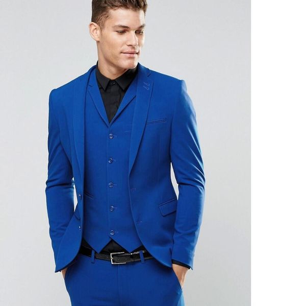 Nuovo design Bello dentellato Laper posteriore Vent Abiti da uomo blu da sposa Smoking dello sposo Abiti da sposo per feste da uomo (giacca + pantaloni + cravatta + gilet) NO; 172