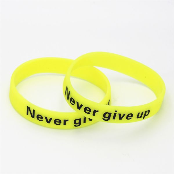 

1pc yellow glow in dark hologram sports never give up bracelets& bangles luminous silicone wristbands cuff gifts for sh095, Golden;silver