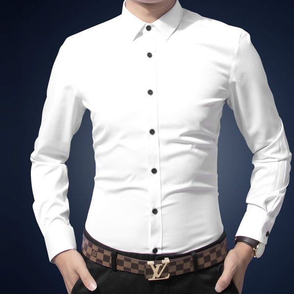 

2018 spring new quality solid color men's shirt long sleeve business dress shirt for work male white brand clothing xs-4xl, White;black