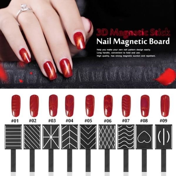 

11 pieces/set 3d magnet stick magnetic cat eye pen drawing vertical stick for nail gel polish magical nail tools, Red;pink