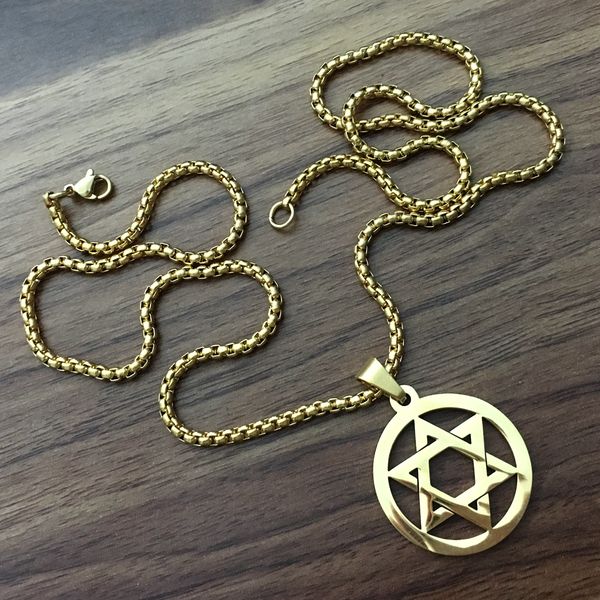 

stainless steel golden magen david jews symbol pendant 24, Silver