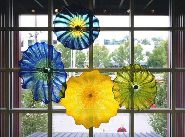 

modern murano flower glass plates wall art colorful hanging plates living room big window wall decor