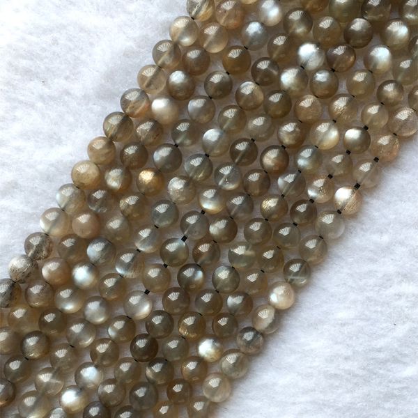 

real genuine natural gray black gold sunstone flash light round loose gemstone ball small beads 6mm 15" 05607