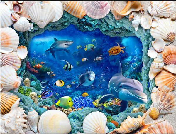 

shell dolphin underwater world bathroom 3d floor backdrop self adhesive wallpaper