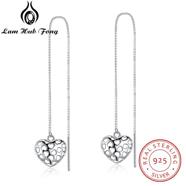 

women heart drop earrings 925 sterling silver ear line long earrings hollow out design s925 silver fine jewelry (lam hub fong, Golden;silver