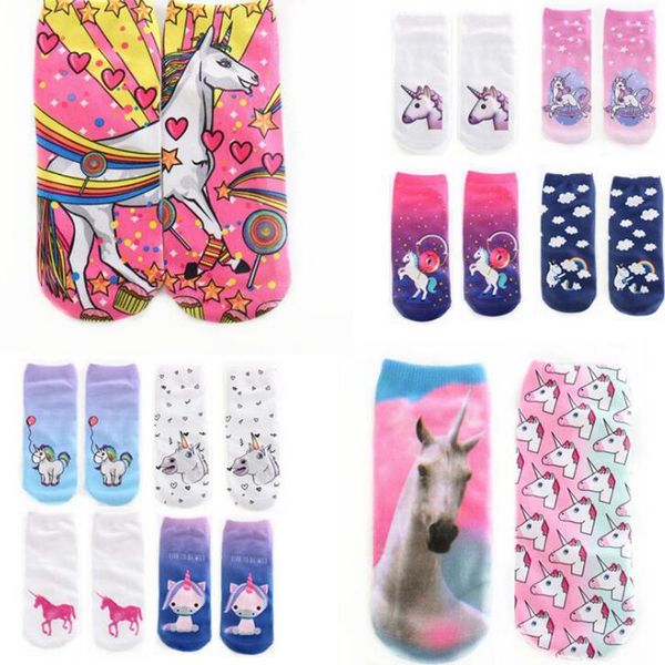 

funny unicorn women socks kawaii art low cut ankle short sock 3d printed spaort socks, Pink;yellow