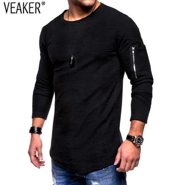 

2018 men's autumn high street t shirt male long sleeve o neck zipper t shirt streetwear men white hip hop long m-3xl, White;black