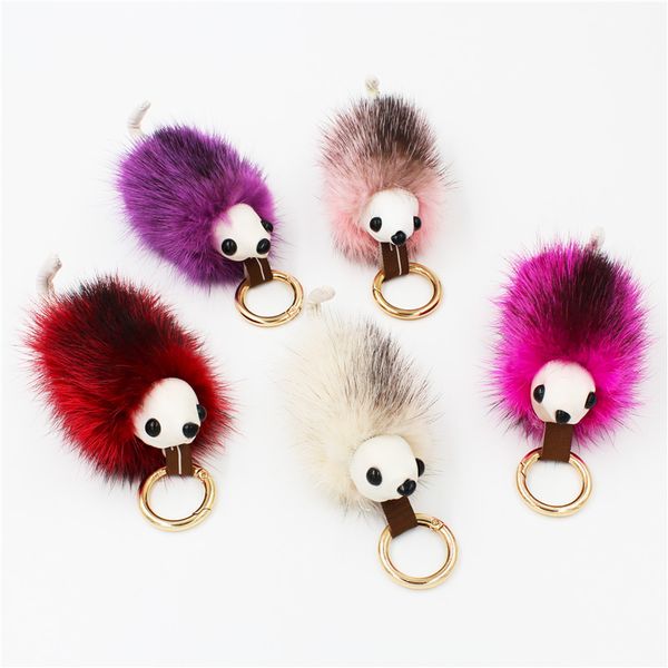 

fur ball keychain fluffy pendant hedgehog keyring leather grass animal water mink monster bag hanging jewelry creative gifts, Silver