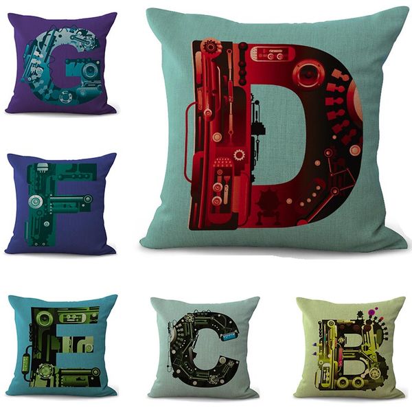Industrial Style 26 A Z English Letter Initial Pillow Case Cushion
