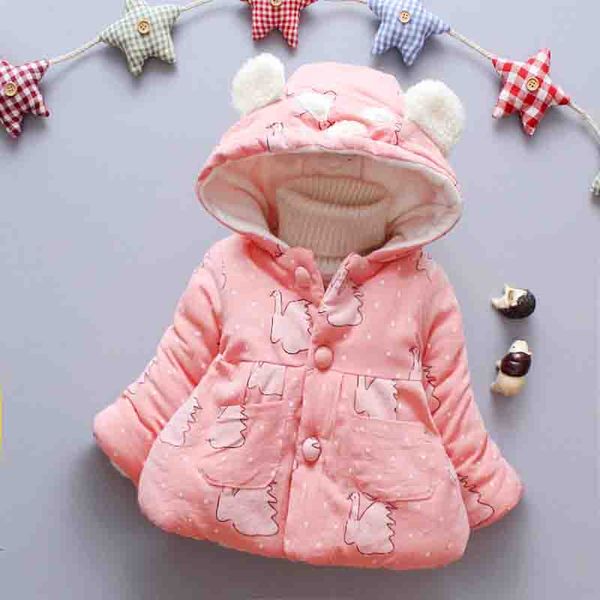 

bibicola newborn outerwear winter swan print hooded baby girls cotton padded coats warm thick jacket suitable for 0-2y baby, Blue;gray