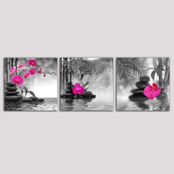 

black and white canvas painting poster butterfly orchid flower zen stones wall art bamboo print on canvas modern art wall decor