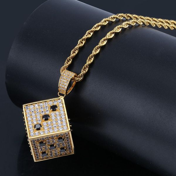 Hip Hop Brilhante Quadrado Dice Colar de Pingente de Cobre Ouro Cor Prata Iced Out Cubic Zircon Homens Jóias