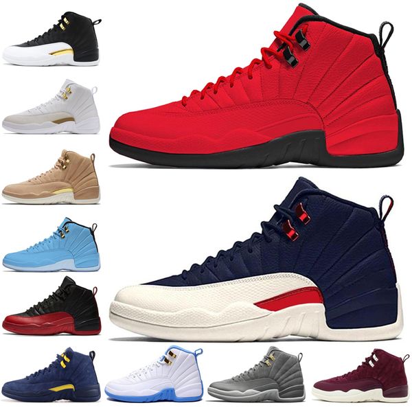 

12 12s mens basketball shoes michigan bulls college navy vachetta tan dark grey bordeaux wool flu game men sports sneakers outdoor 6s