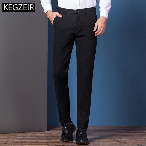 

kegzeir brand spring winter men business pants casual slim zipper mens trousers stretch warm men fashion pants big size pans hom, Black