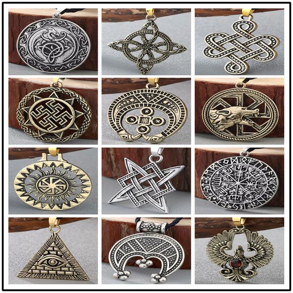 

qiamni 10pcs antique punk amulet pagan valknut viking charm wheel slavic symbol talisman pendant jewelry accessories gift, Black