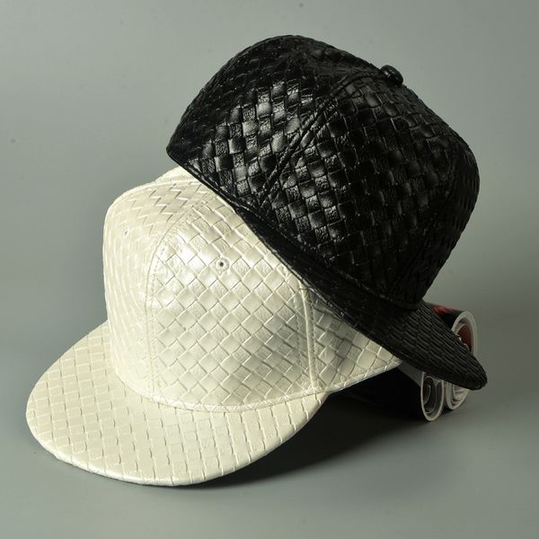 

new women pu snapback hats blank solid buckle fitted baseball cap plaid weave pattern flat bill hats summer visor gorras, Blue;gray