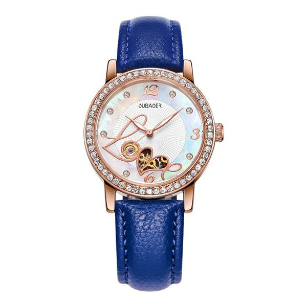 

woman automatic mechanical watch luxury watches heart shaped dial dial hollow ladies rhinestone leather strap sports wristwatch, Slivery;brown