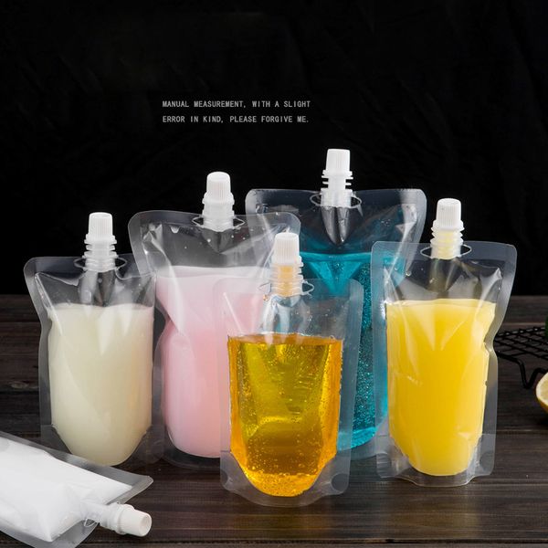 

200ml/250ml/300ml/400ml/500ml stand-up clear plastic drink packaging bag spout pouch for beverage liquid juice milk coffee
