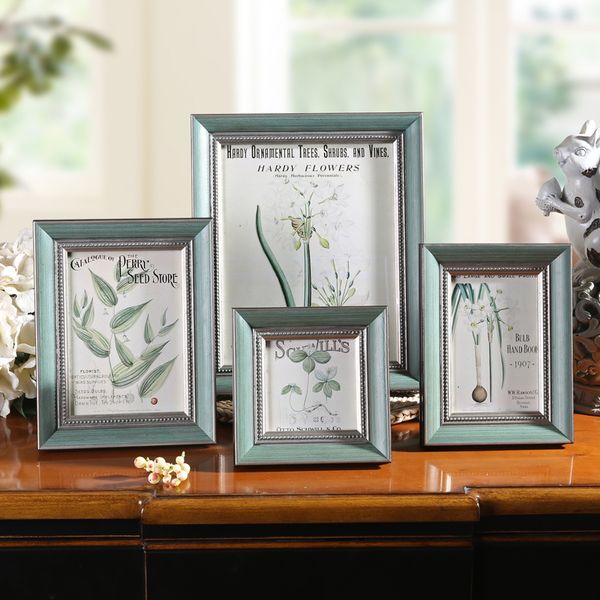 

retro blue deskp frame 4''6''7''10' wooden picture frame on table family gift wedding ps holder home deco