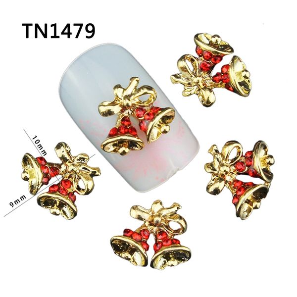 

blueness 10pcs christmas bell design manicure tips glitter gold alloy red rhinestones for charms 3d nail art decorations tn1479, Silver;gold