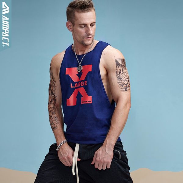 

aimpact cotton mens tank fitness bodybuilding breathable summer singlets slim fitted men' wholesale tees crossfit tee, White;black