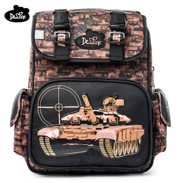 

delune grade 1-4 kids orthopedic schoolbag cartoon tank pattern school bags for boys backpack mochila escolar gifts y18110107