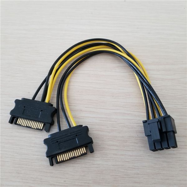 

Wholesale 100pcs/lot Dual 15Pin SATA Male to PCI-E PCIe PCI Express Graphics Video Display Card 8Pin Male Power Supply Cable CORD 18AWG Wire