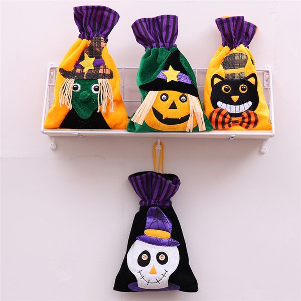 Decoração de Halloween Com Cordão Saco de Doces Não-tecido Crianças Saco Do Presente Do Crânio Bruxa Abóbora Gato Preto Criativo Engraçado Decoração Do Partido