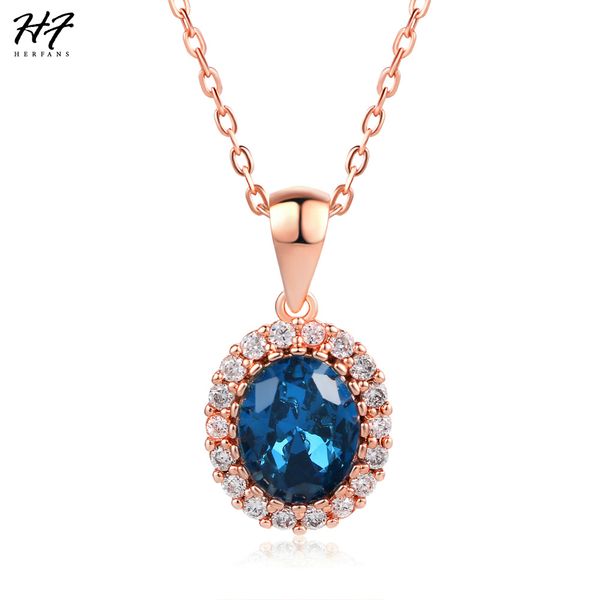

big ocean blue cubic zirconia rose gold color chain pendant necklace engagement jewelry for women wholesale n288, Silver