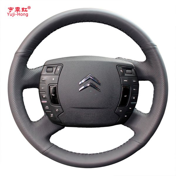 Yuji-Hong Coprivolante per auto in pelle sintetica per Citroen C5 2010-2014 Coprivolante cucito a mano nero