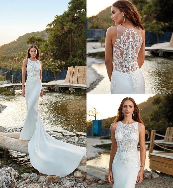 

eddy k русалка свадебные платья кружева аппликация иллюзия лиф рукавов sheer шеи свадебные платья спинки суд поезд свадебное платье, White