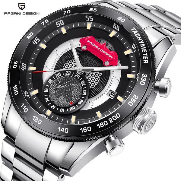 

pagani design new style fashion silver stainless steel band quartz watch men waterproof wristwatch men clock reloj hombre 2018, Slivery;brown