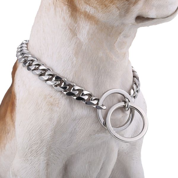 

pet dog choke strong silver stainless steel chain choker collar 12mm, Black