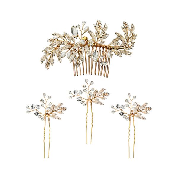 

exquisite gold rhinestone wedding hair combs women crystal brides hairpins party hair jewelry wedding accessories, Golden;white