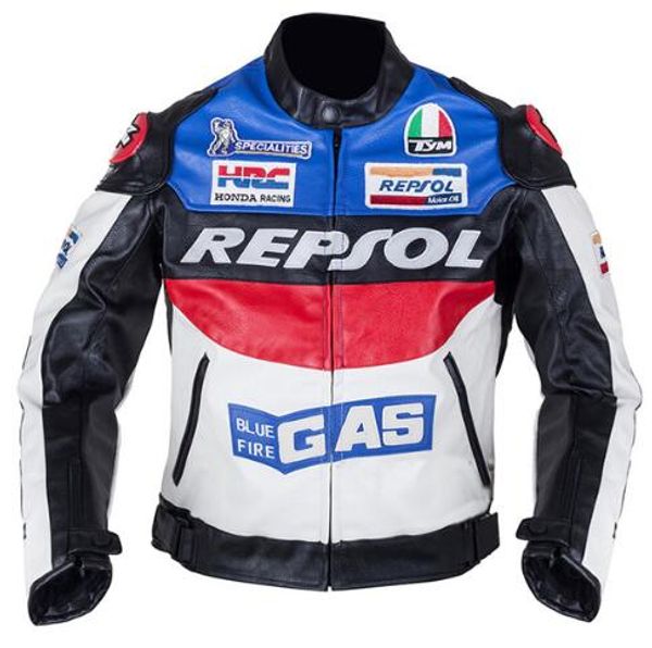 

moto gp motorcycle repsol racing jacket motorbike riding pu leather men's coat, Black;red