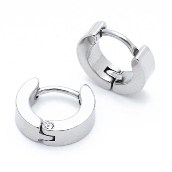 

whole salepair mens hoop huggie earrings titanium steel 4mm x 7mm white, Golden;silver