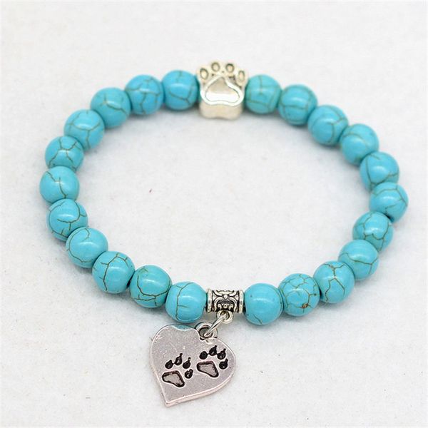 

selling natural stone mala bead heart bracelet pitbull dog hand 8mm elastic rope yoga bracelet men women fashion jewelry, Black