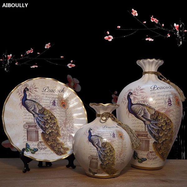 European Ceramic Vase Home Furnishing Decorations Crafts Wedding Gift Livingroom Desk Ornament Flower Luxurious Vase Decor Large Floor Vases For Home