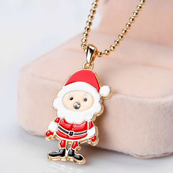 

christmas necklace enamel jewelry print snowman deer socks christmas tree pendant necklace 2018 girlfriend's new year gift, Silver
