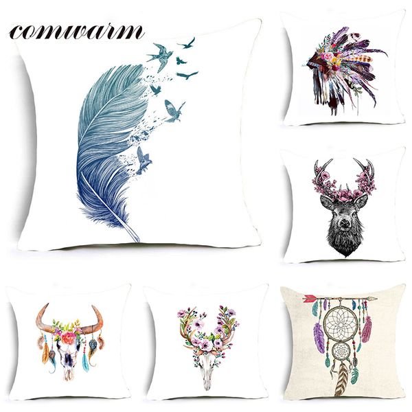 

comwarm comfortable travel pillow case fantastic floral feather deer ethnic mask painting pillow covers bedroom home covers