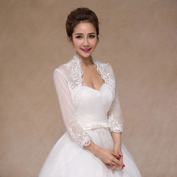 

2018 new ivory summer lace bridal boleros long sleeves women ladies wedding jackets plus size for wedding party christmas day, White