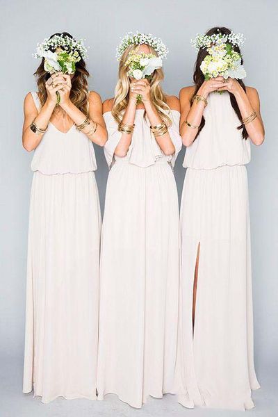 

mixed style summer beach mumu bohemian chiffon dresses wedding guest dress side split sweep train wedding guest gowns maid of honor dress, Blue;red