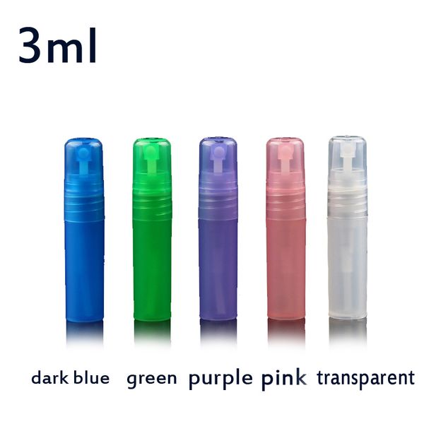 100 pz / lotto Bottiglie spray per bottiglie di profumo portatili da viaggio Contenitori cosmetici vuoti Penna in plastica atomizzatore da 3 ml