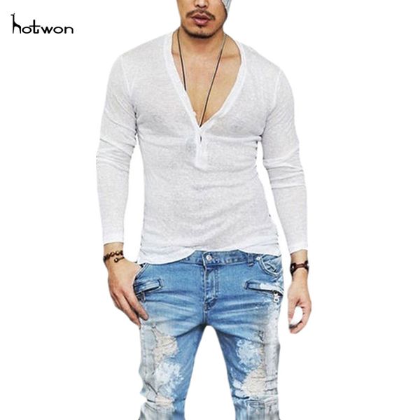 

new casual fashion mens slim fit deep v-neck t-shirt long sleeve tee shirts, White;black